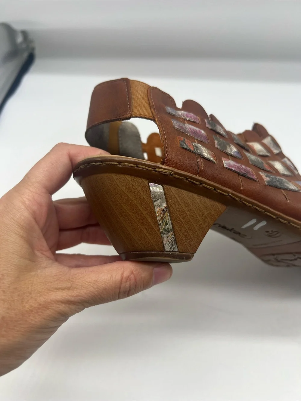 Rieker - Sina 46778 Brown Leather Multi Colored Woven Round Toe Shoes Size 41